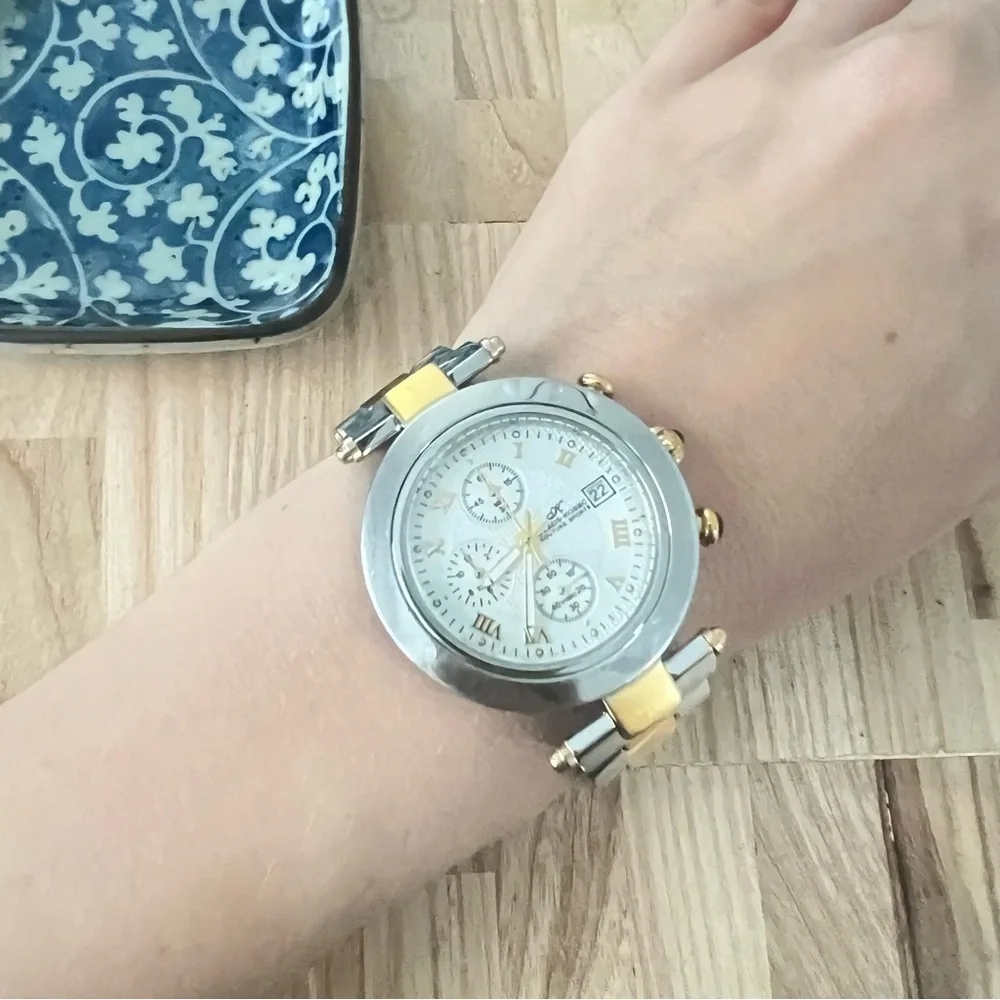 Klaus Kobec couture sports two tone chronograph dress watch NEW BATTERY